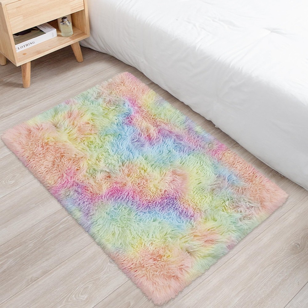JiaoBaba Small Fluffy Rainbow 2' x 3' (Rectangular), Tie-dyed