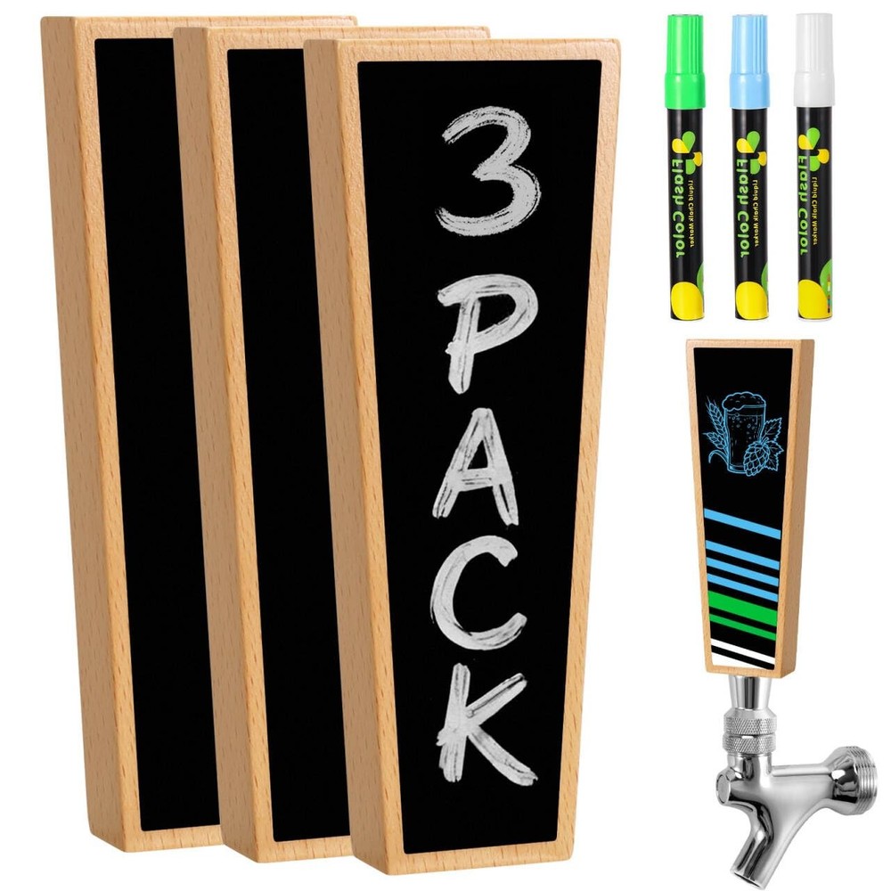 3Pcs Wooden Beer Tap Handle Keg Faucet Handles, Draft Beer Tap Handles with C...