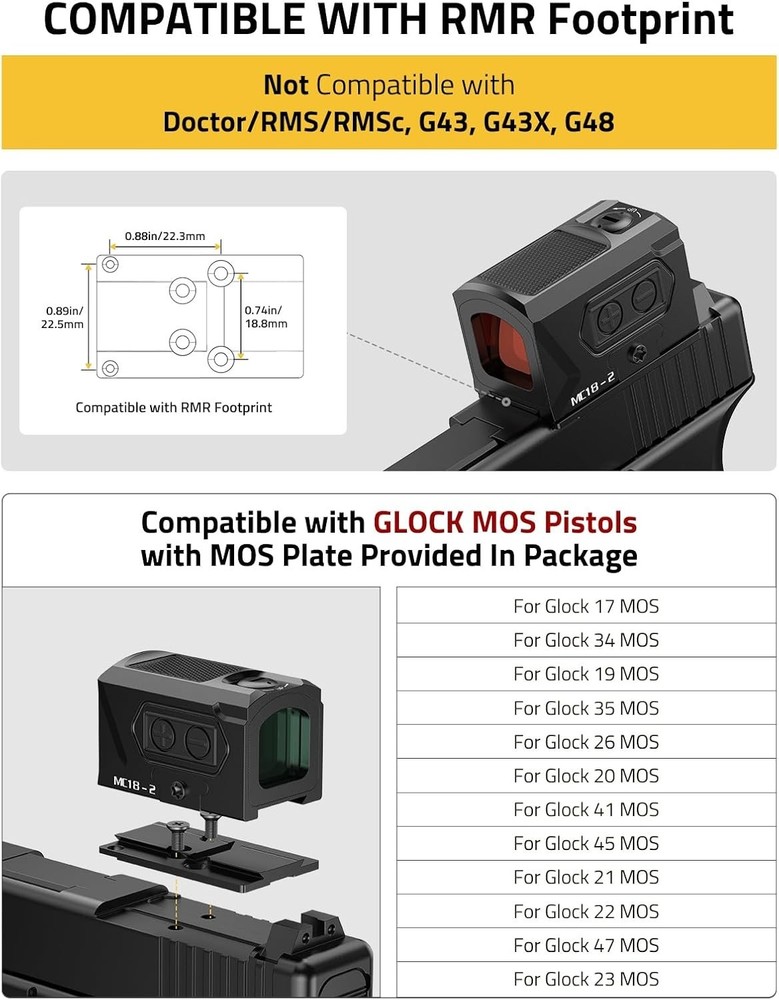 Solar Enclosed Red Dot Sight, Multi-Reticle 2 MOA Dot & 30 MOA Circle for RMR...