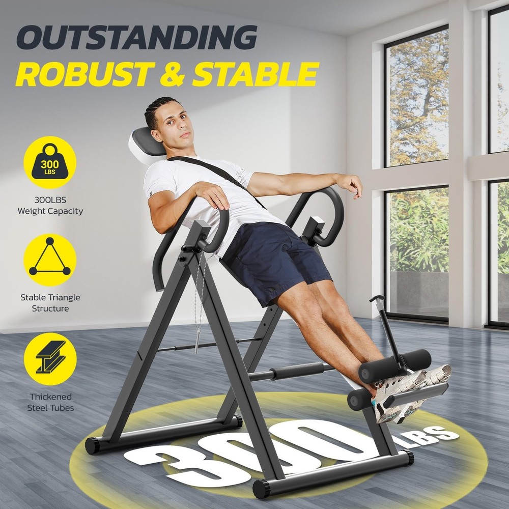 Dripex Heavy Duty Gravity Inversion Table 300 lbs Capacity with Adjustable Pr...