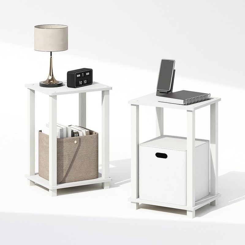 Minimalist Two-Tier Nightstand Set Open Shelf Compact Storage Bedside Table New