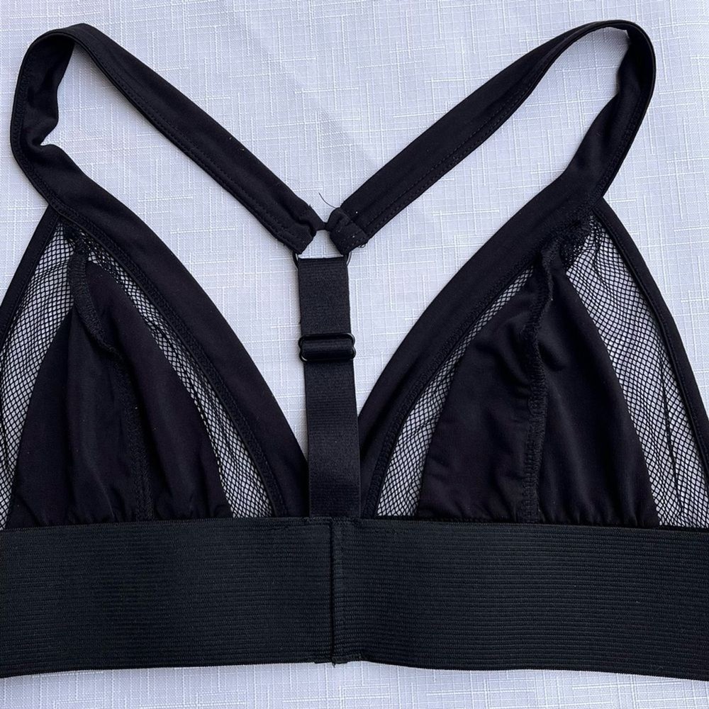Guess Black solid cups, mesh outside Bralette, elastic band, for support, size S