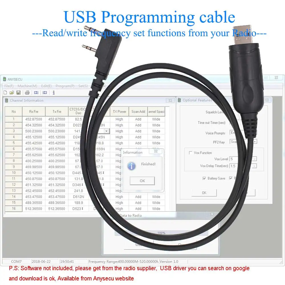 USB PC Programming Cable for Baofeng DM-32 DR-1801 UV-5R BF-888S TYT TH-UV88