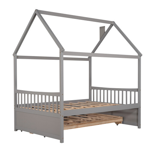 Solid Wood Captain’s Bed Full Size House Bed Frames w/ Trundle & Storage Drawers