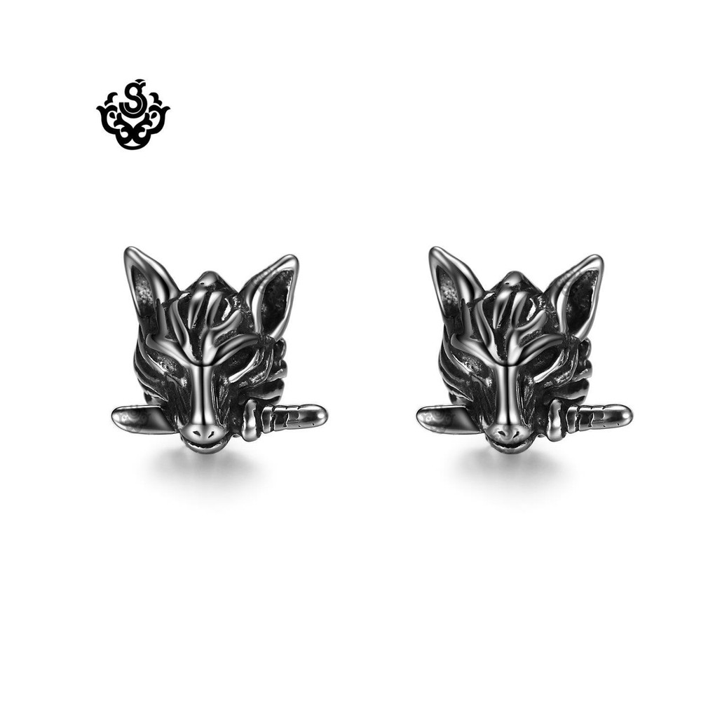 Silver stud stainless steel wolf knife earrings assassin dagger soft Gothic