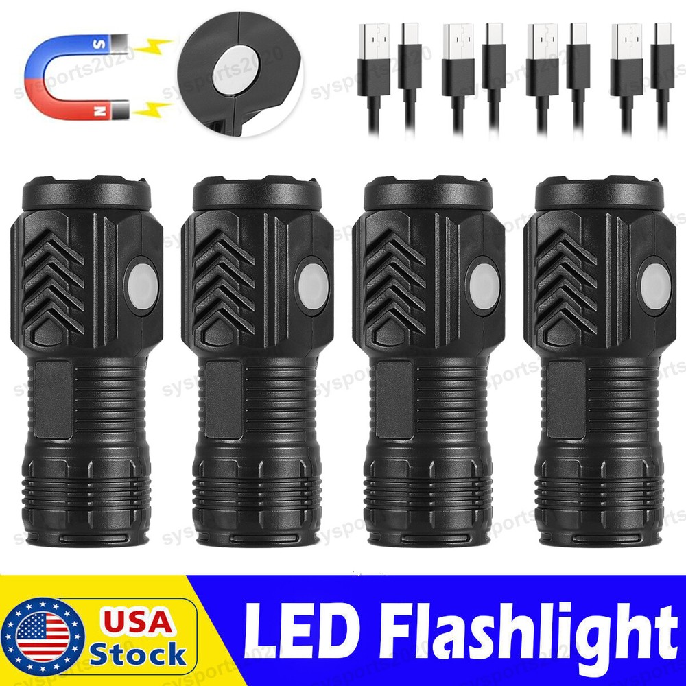 Mini LED Flashlight Rechargeable Tactical Work Light Magnetic Base Bright Torch