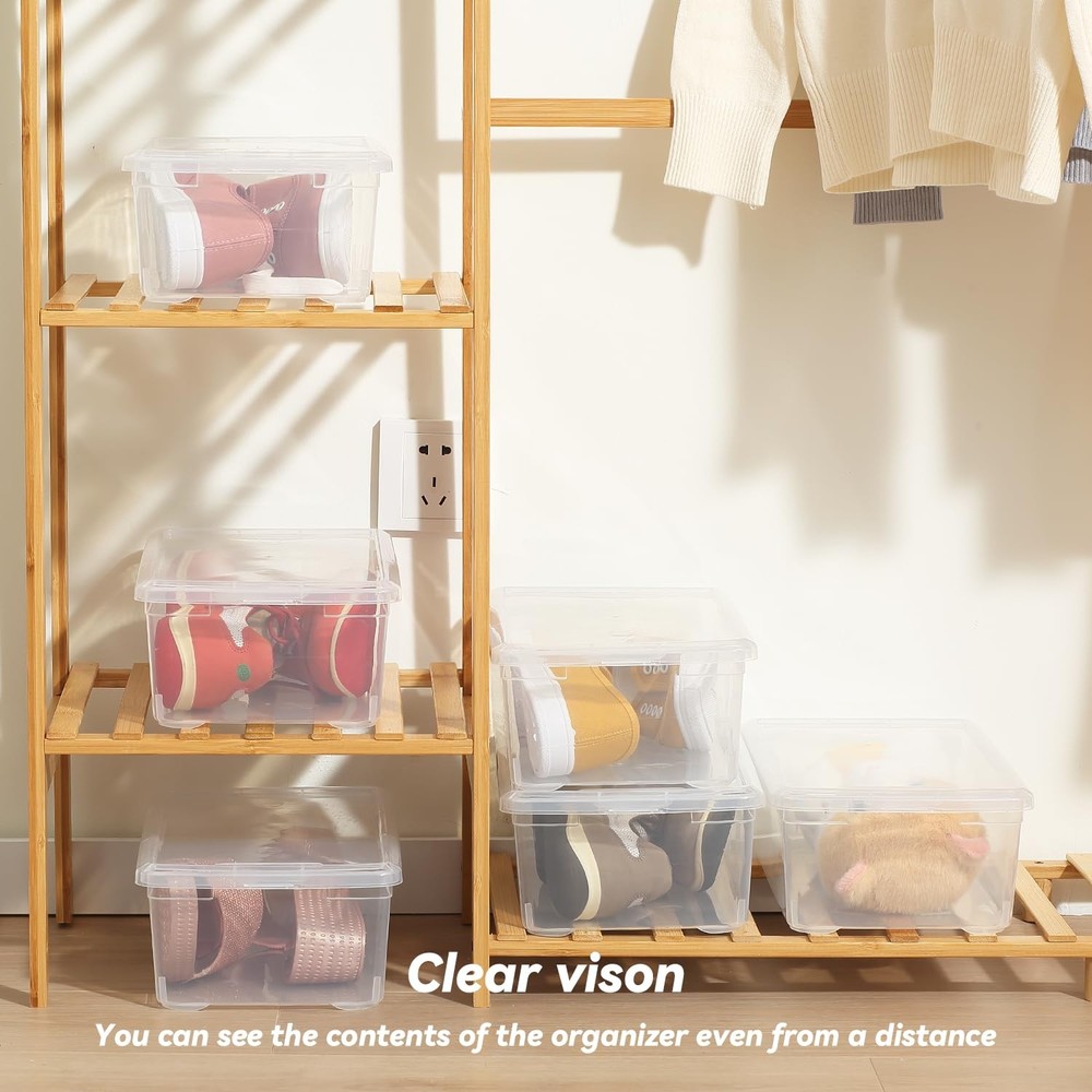 8 Packs 6 Quart Latching Storage Box,Shoe Boxes Clear Plastic Stackable Stora...