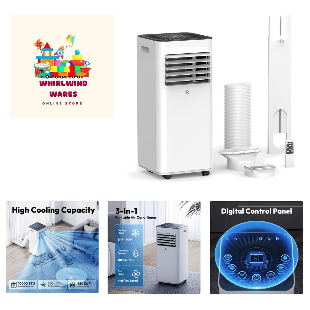 10,000 BTU Portable Air Conditioners, Portable AC With Remote for Room to 450...