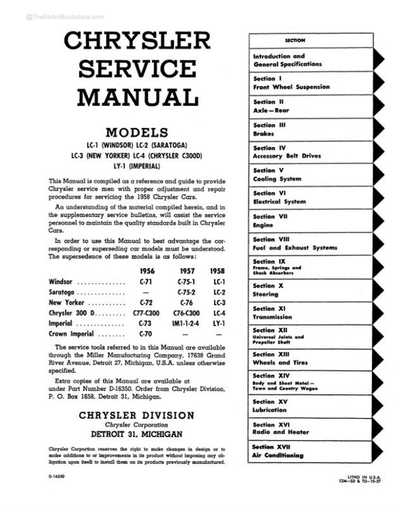 1958 Chrysler & Imperial Shop Manual