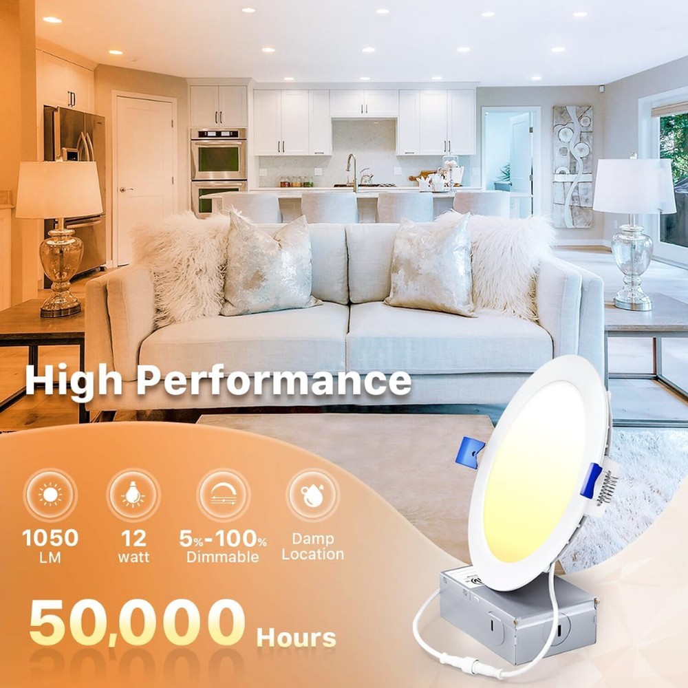 12Pack 6 Inch Ultra-Thin LED Recessed Ceiling Light,3000K/4000K/5000K Selectable