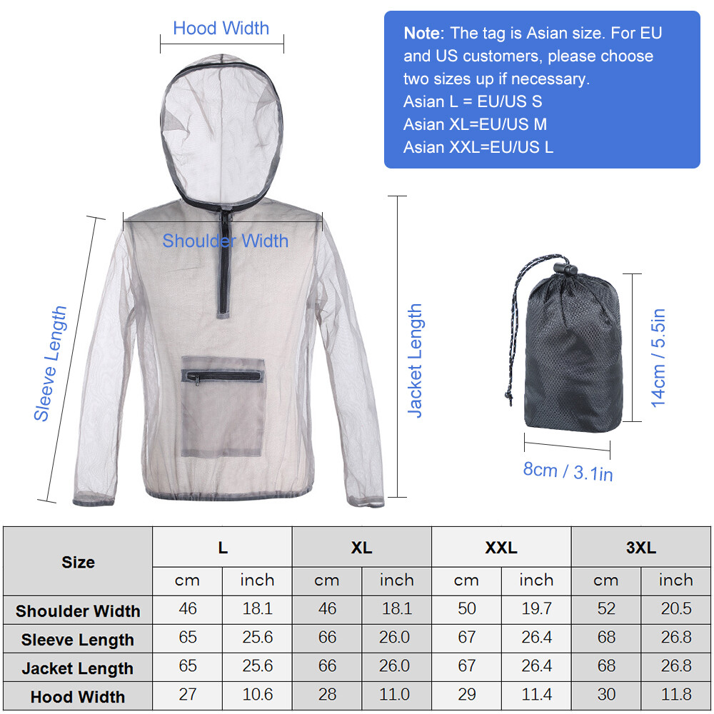 Outdoor Bug Jacket Mesh Hooded Bug Jacket Protective Mesh Shirt Insect Shield