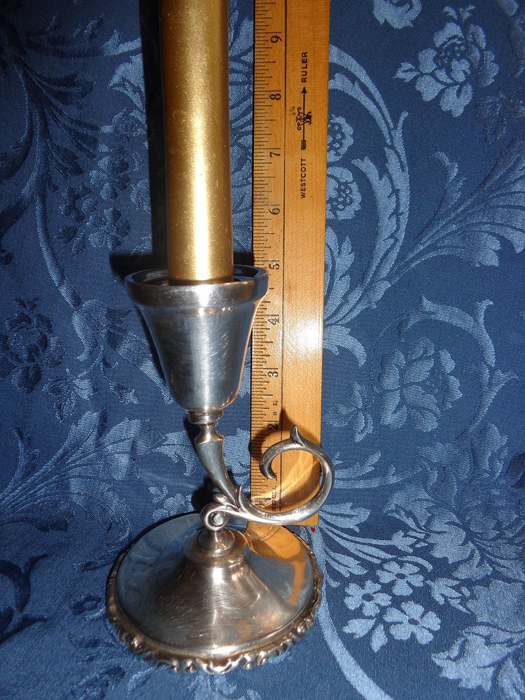 Pair Mexican Sterling Silver Chamberstick Candlestick Scroll Handle 398 Grams