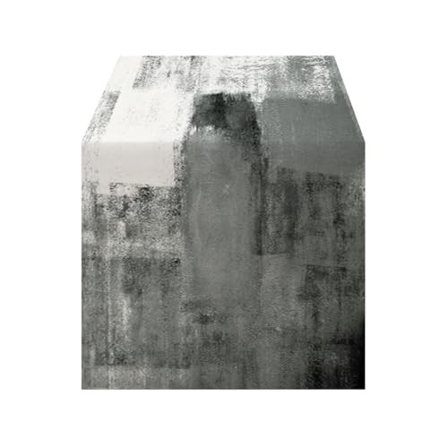and White Abstract Modern Table Runner, Art 13" x 90", Table Runner Grey