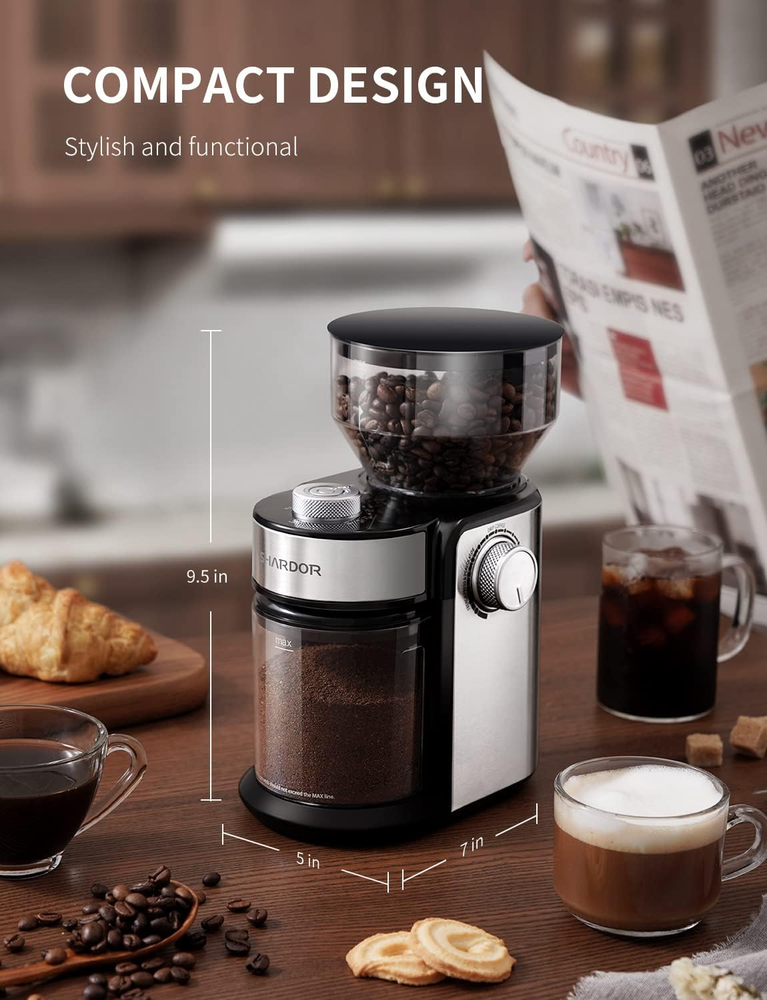 Coffee Grinder, Adjustable Burr Mill with 16 Precise Grind Setting for 2-14 Cup,