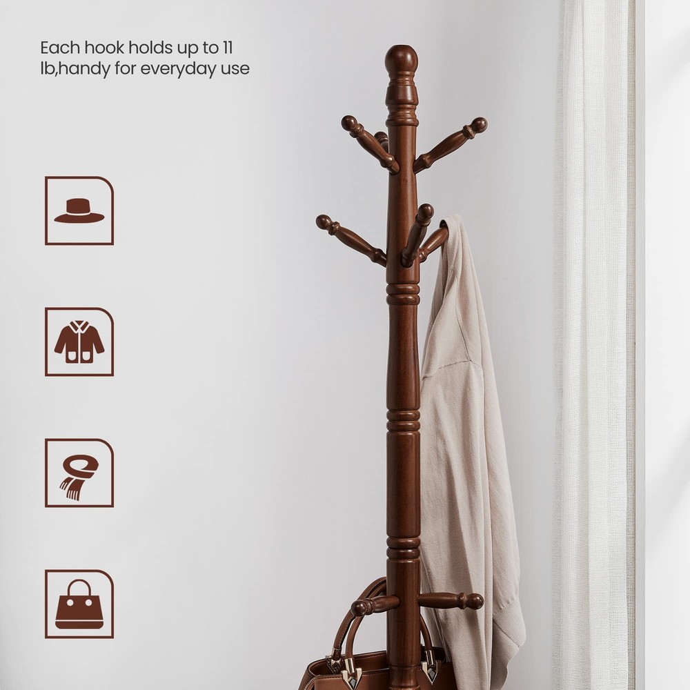 Solid Wood Coat Rack and Stand Free Standing Hall Coat Tree with 10 Hooks for...