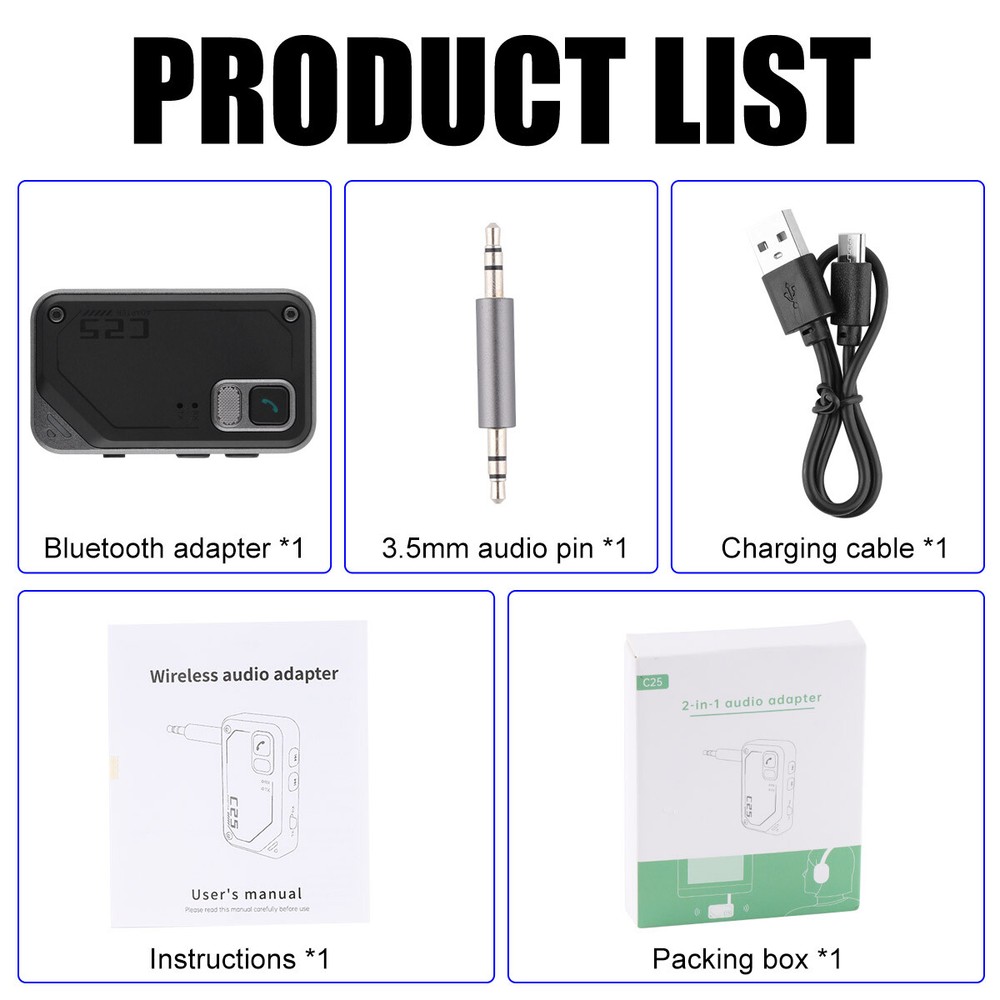 ~Wireless Bluetooth 5.3 Transmitter Receiver Adapter 2-in-1 Audio 3.5mm Jack Aux
