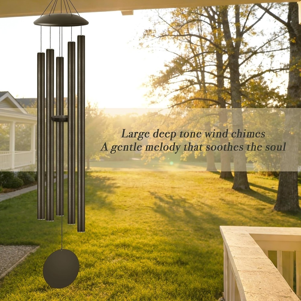65" Extra Large Wind Chimes: Deep Tone, 5 Bold Tubes, Black Garden Decor