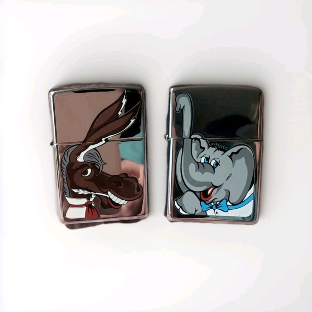 2004 Zippo Lighter Pair Democrats Donkey & Republican Elephant