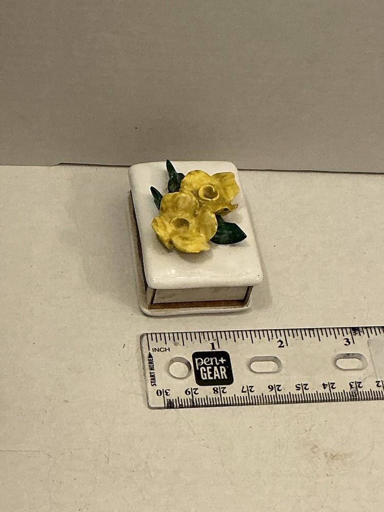 VINTAGE CERAMIC MATCHBOX WITH STRIKER Rose Pattern Brass