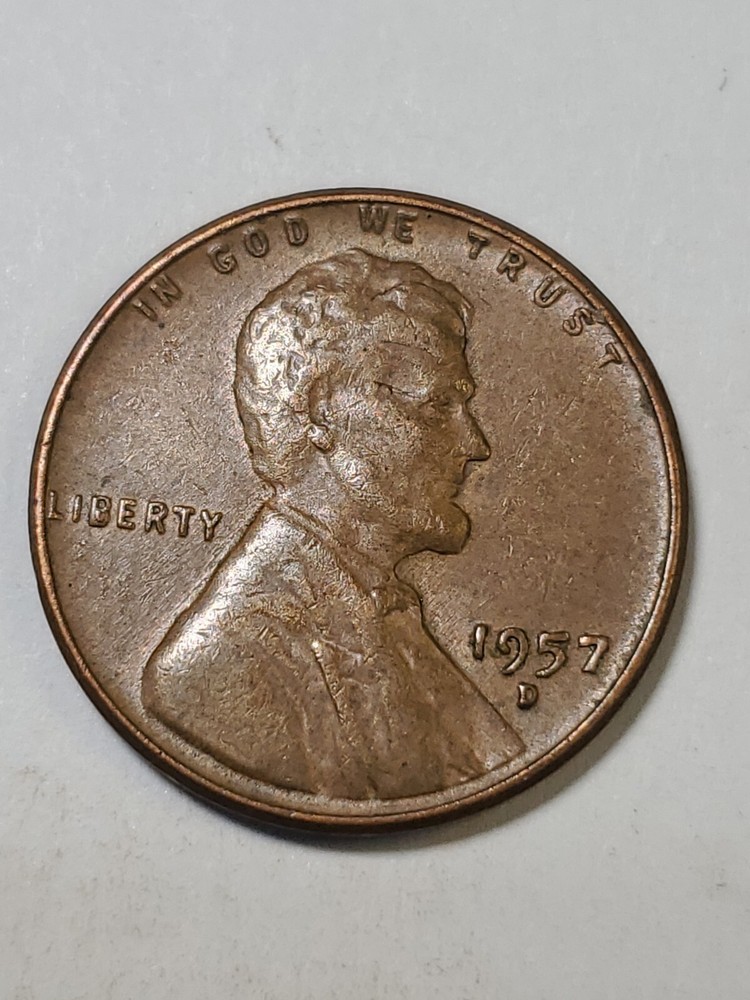 1957 D cracked skull error Lincoln Wheat Cent#61