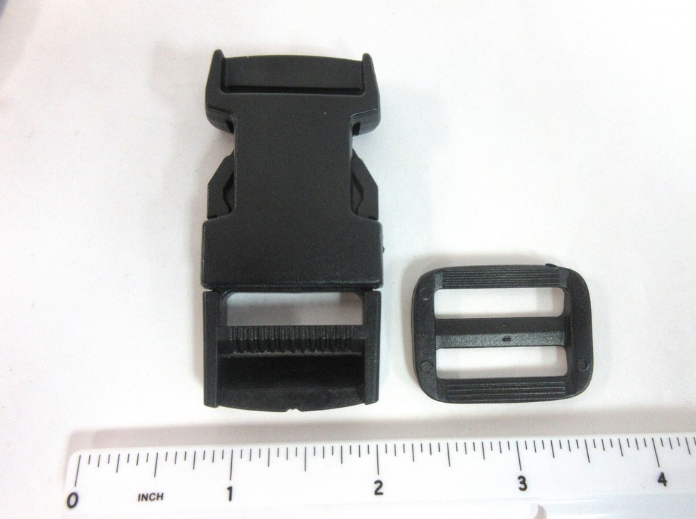 1" Side Release Buckles with Triglides, Black Heavy Duty Plastic, 24 pc. each