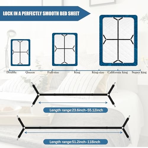 4Pcs Bed Sheet Straps with Metal Clips, Sheet Holders Adjustable Elastic, Bed