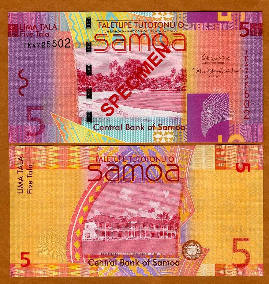 SPECIMEN, Western Samoa, 5 Tala, ND (2012), P-38, UNC Reg. S/Ns