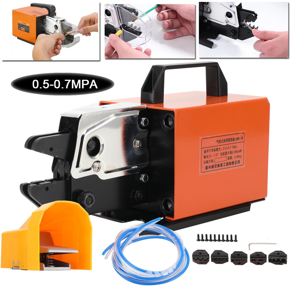Pneumatic Air Powered Wire Terminal Crimping Machine Crimper Tool w/ Foot Switch