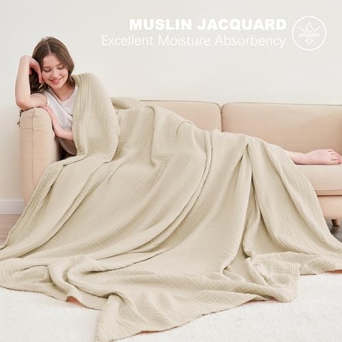 6 Layer Muslin Bed Blanket - Breathable and 6 Layer - 55x80in Light Tan