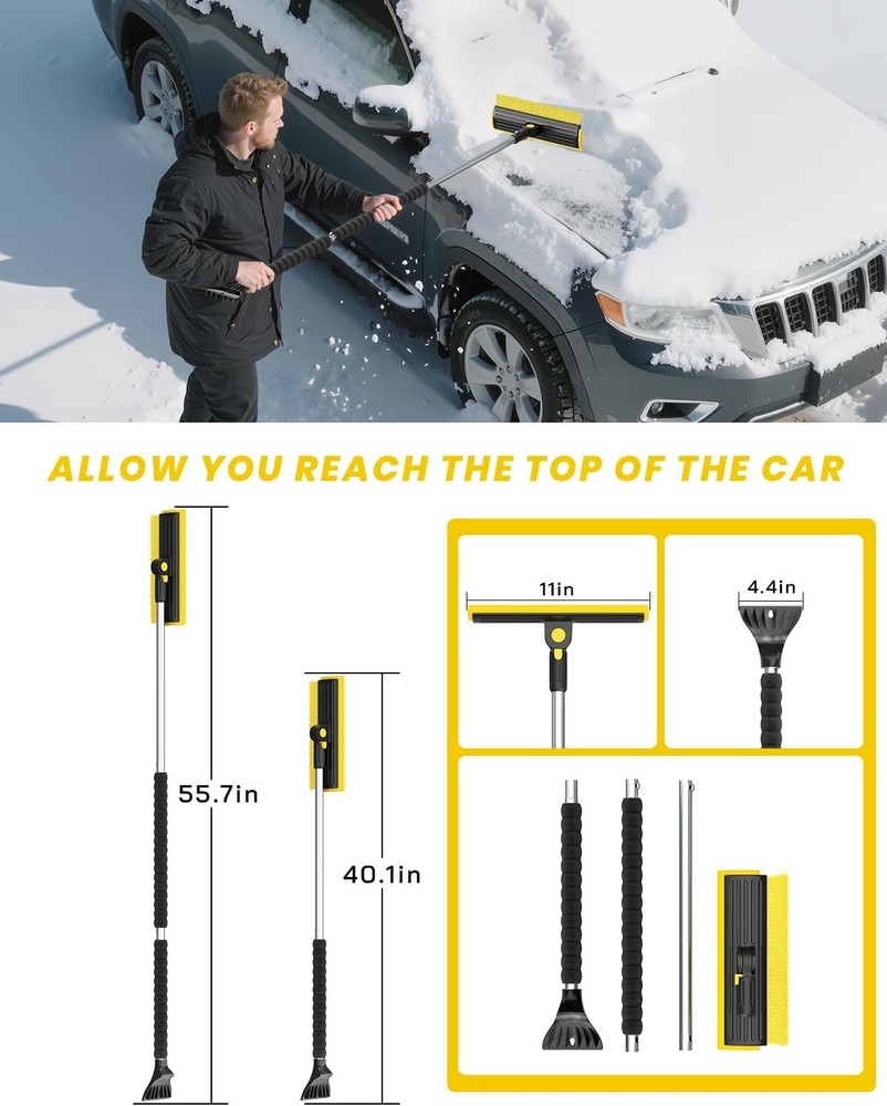 Versatile Snow Brush & Ice Scraper - Extendable to 55.7" for SUVs & Trucks