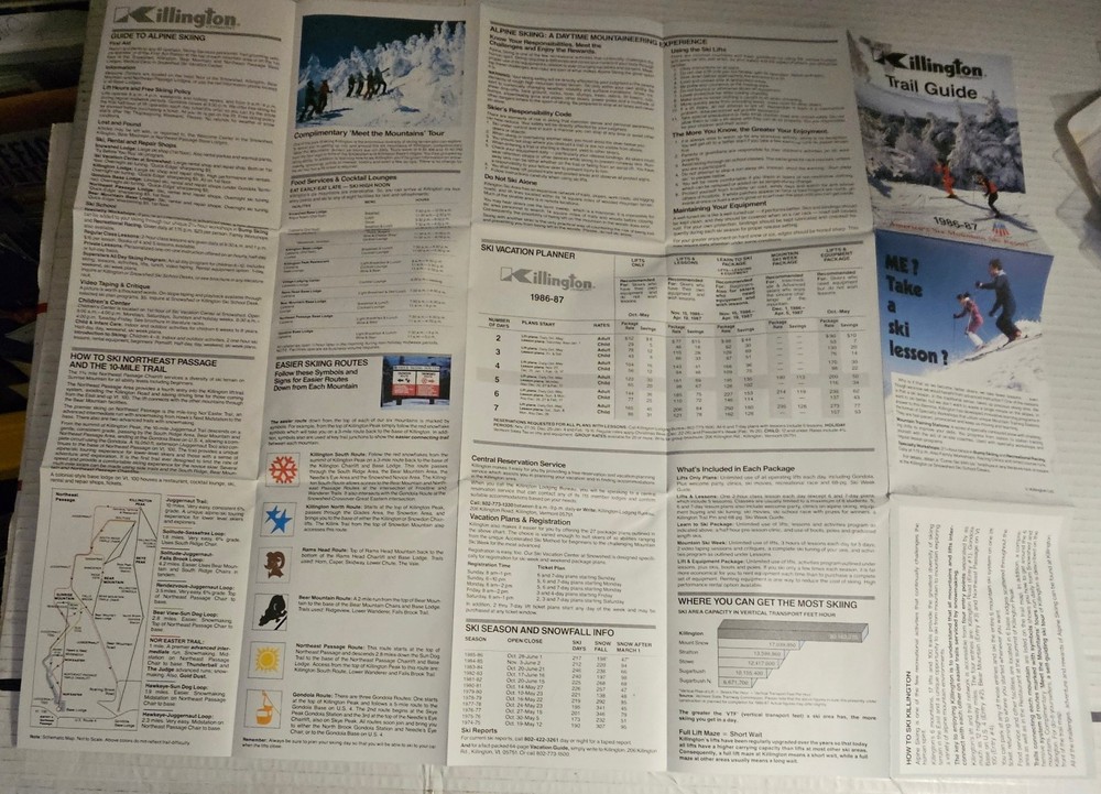 1986/87 KILLINGTON SKI AREA TRAIL MAP. MINT