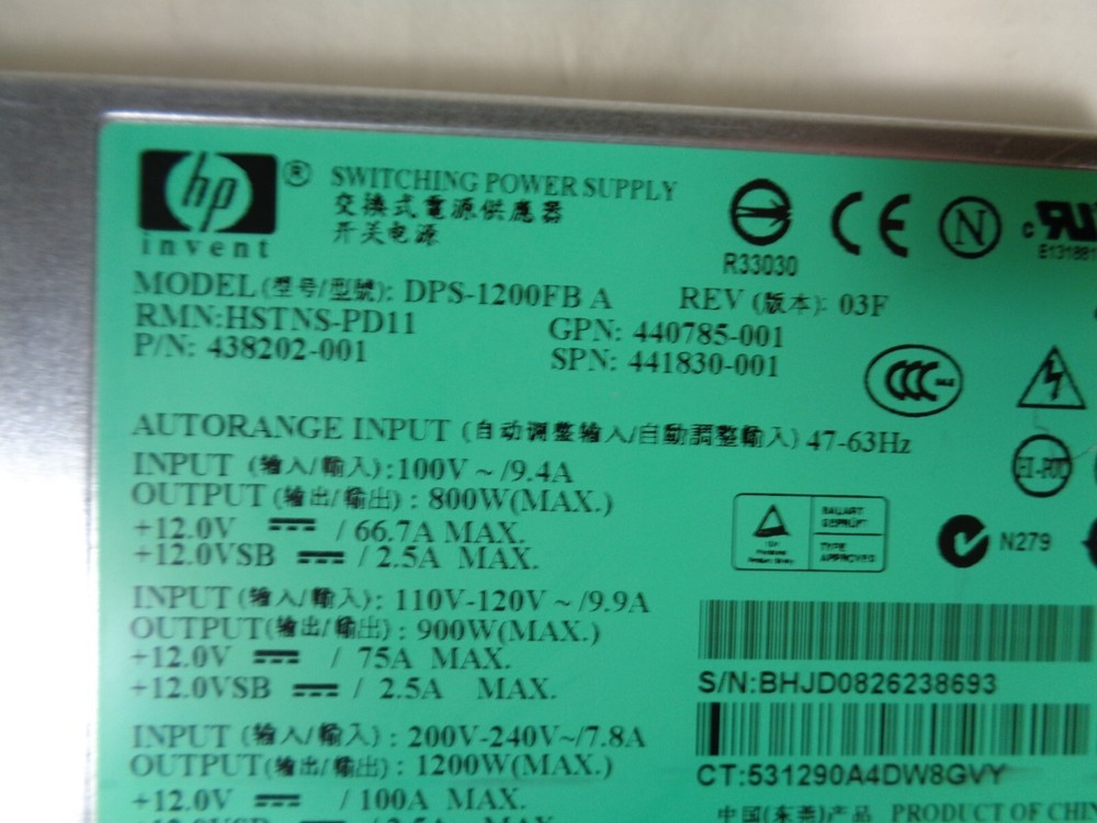 HP 1200W Power Supply DPS-1200FB A HSTNS-PD11 pulled from working units ~ EUC