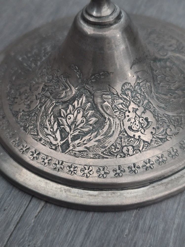 exceptional Antique Pair Of Middle Eastern Solid Silver Candle Holders