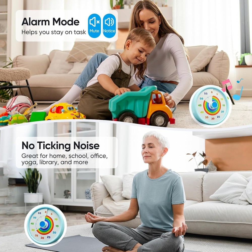 Rainbow Visual Timer for Kids, 60 Minute Silent Countdown Clock with Color Disk,