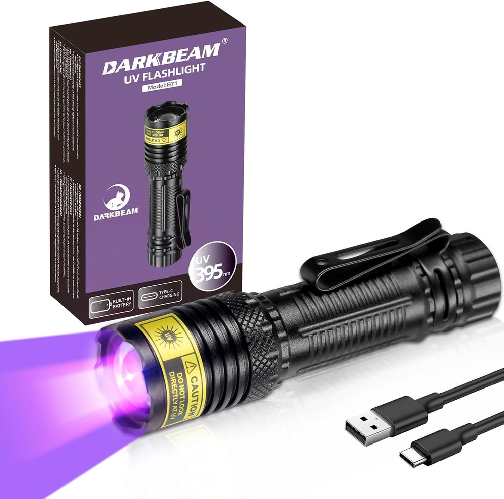 DARKBEAM UV Flashlight 395Nm Black Light, Mini but Powerful Blacklight USB- C LE