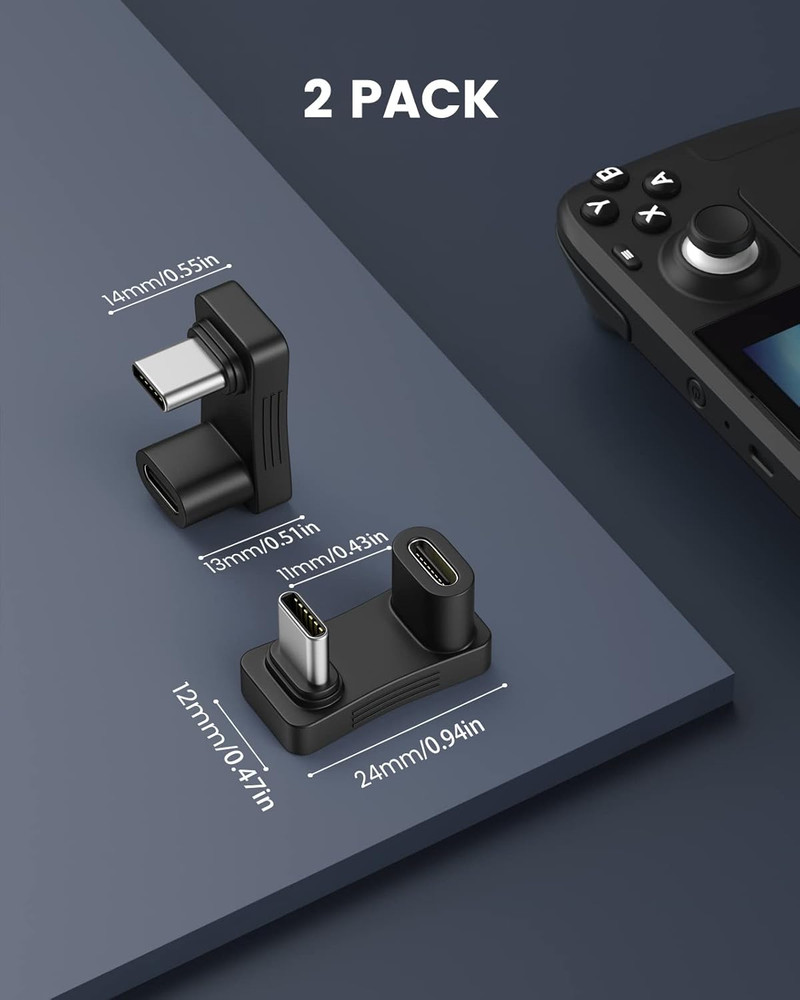 180 Degree Angle USB C Adapter 2 Pack, U Shape USB-C Adapter Connector with PD 1