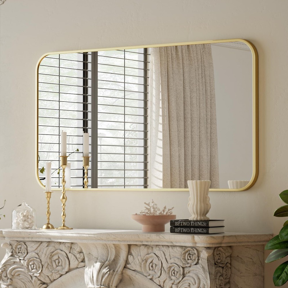 26" x 38" Rectangular Aluminum Alloy Frame Wall Mounted Bathroom Mirror with ...
