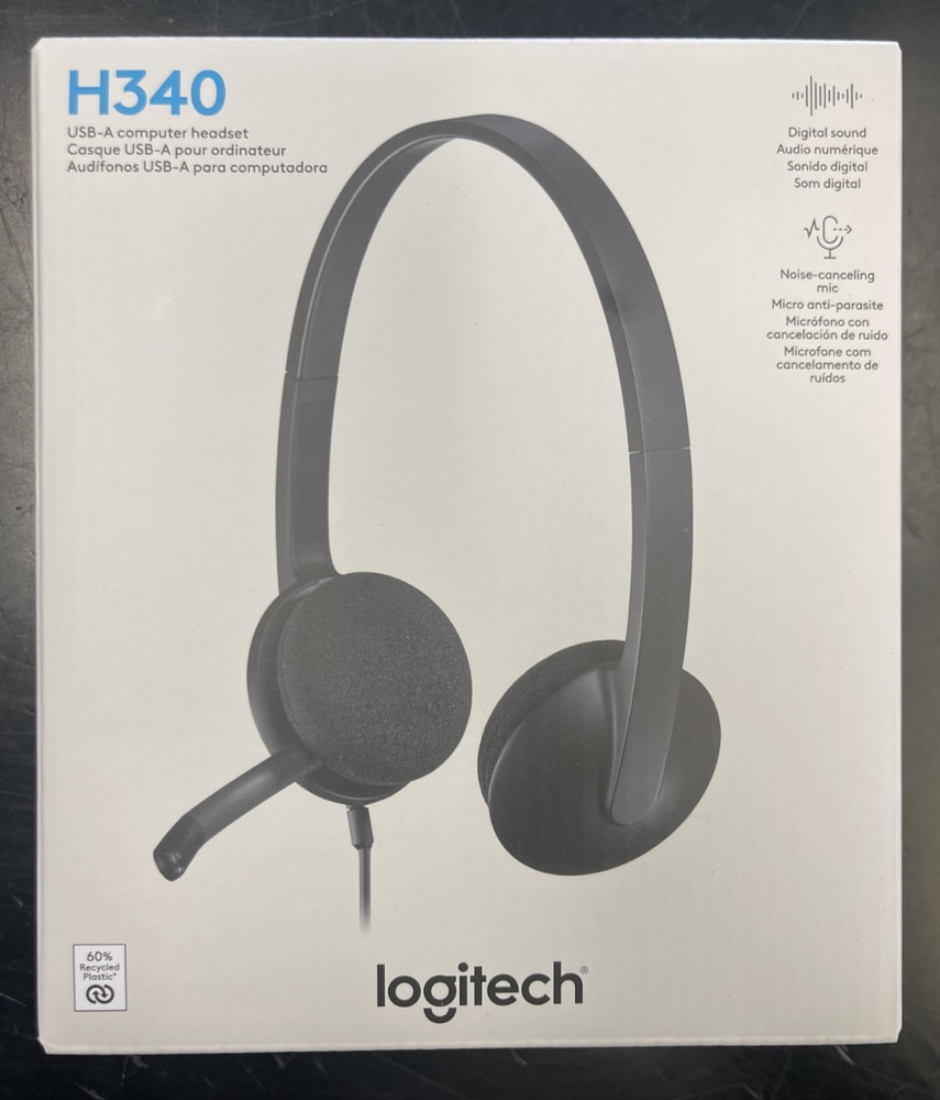 Logitech H340 USB Headset Stereo for Computer Windows and Mac Black BRAND NEW
