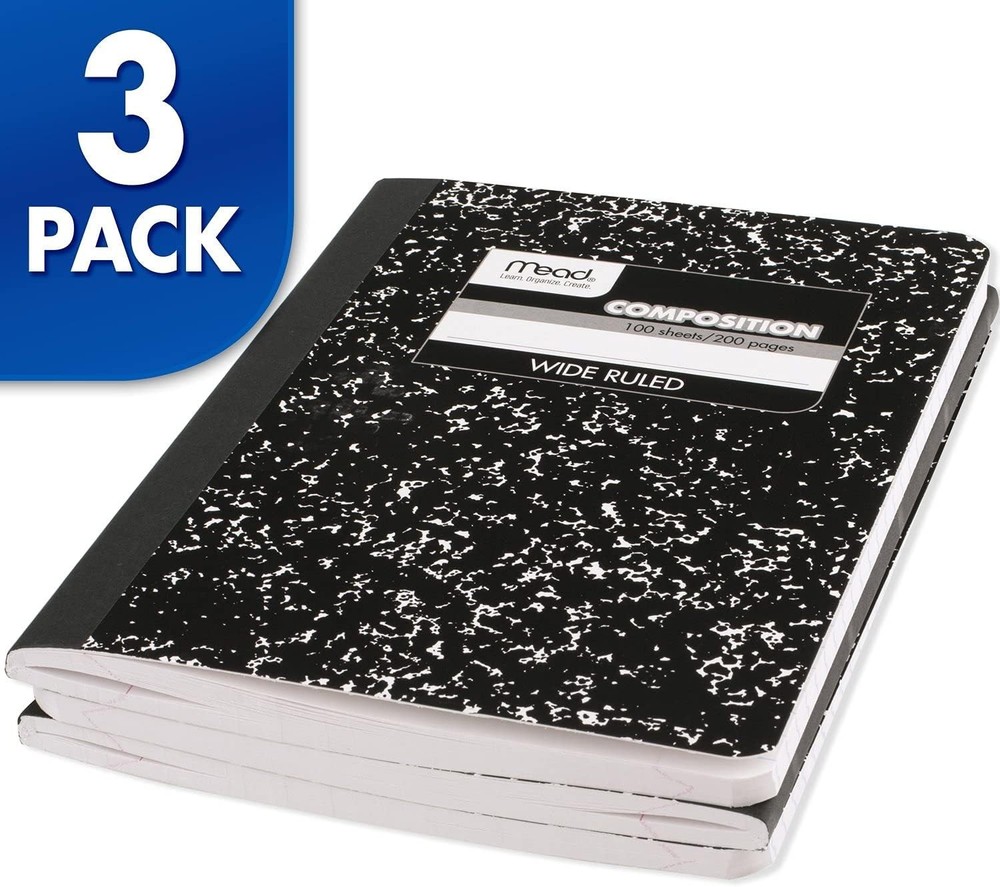 Versatile Black Marble Composition Notebooks, 3 Count, Ideal for Journaling