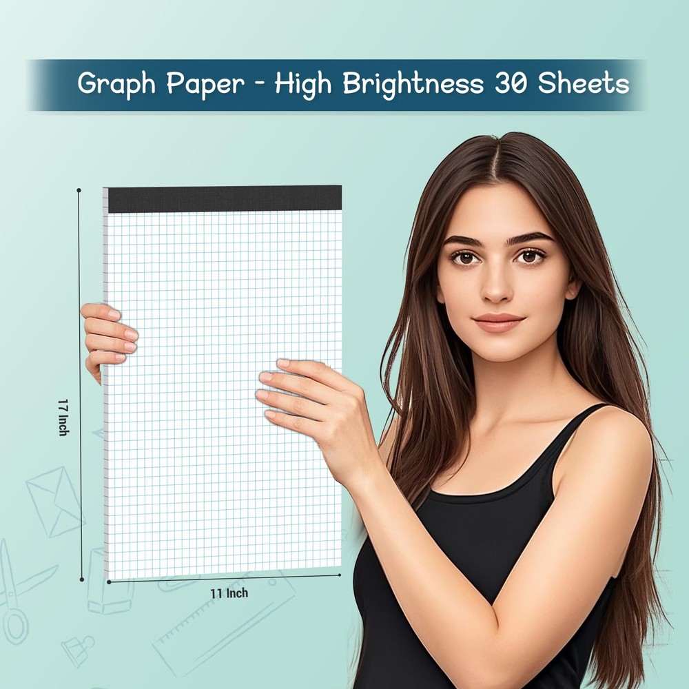 11x17 Graph Paper Pad - 30 Sheets 4x4 Grid for Engineers & Designers