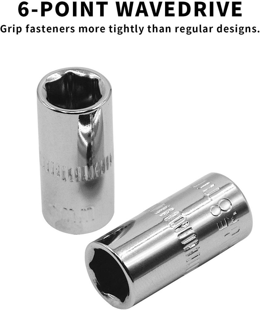 8mm Sockets, 6 Point 1/4 Inch Drive Shallow Socket Set, 12Pcs