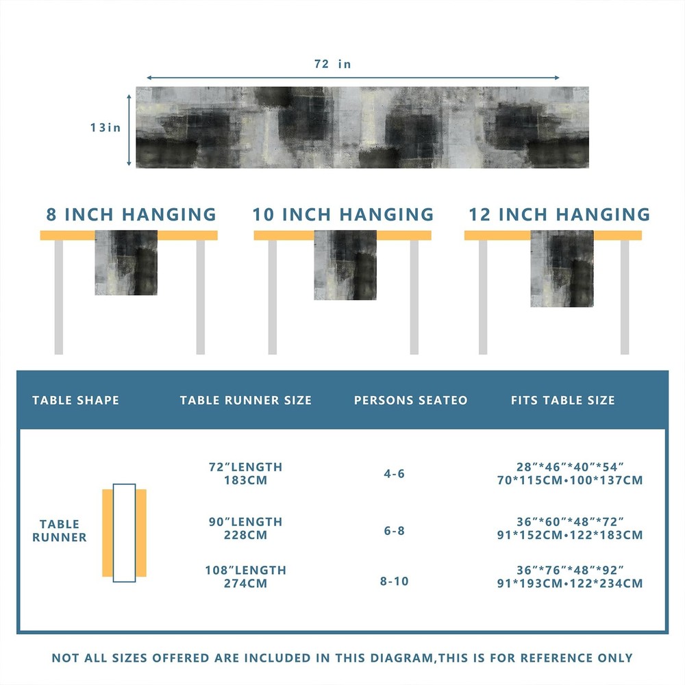 Winotic Black Grey Watercolor Table Runner 36 Inches 13"x36",