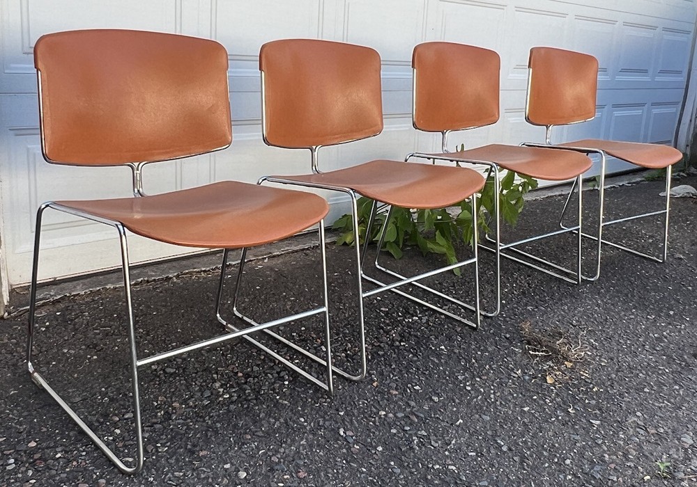4 VINTAGE MAX-STACKER CHAIRS STACKABLE STEEL-CASE ORANGE & CHROME Give Inc
