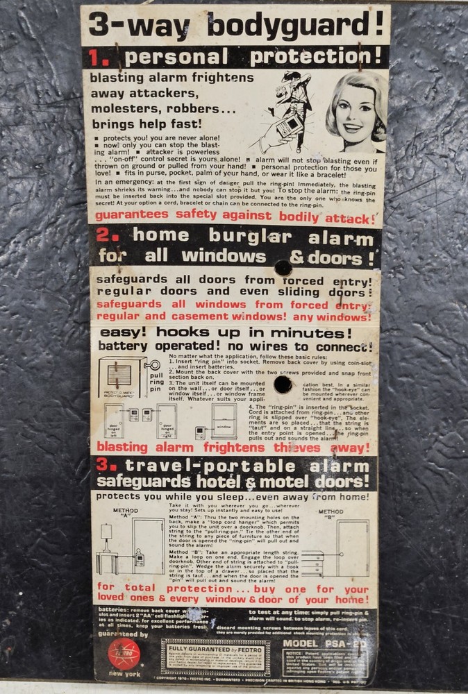 Vintage FEDTRO Protect-O-Matic Security Alarm IN ORIGINAL PACKAGING