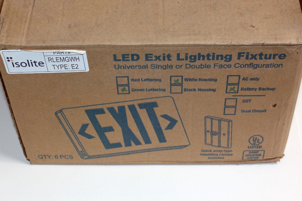 LED Exit Lighting Fixture Single or Double Face , Battery Backup, 6 PCS