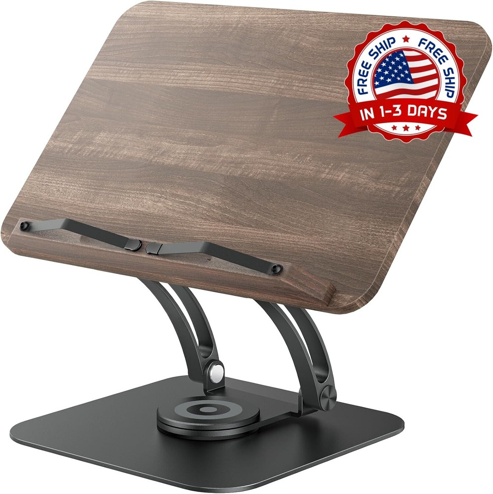 Soporte para libros para lectura, soporte ajustable con base giratoria de 360°.