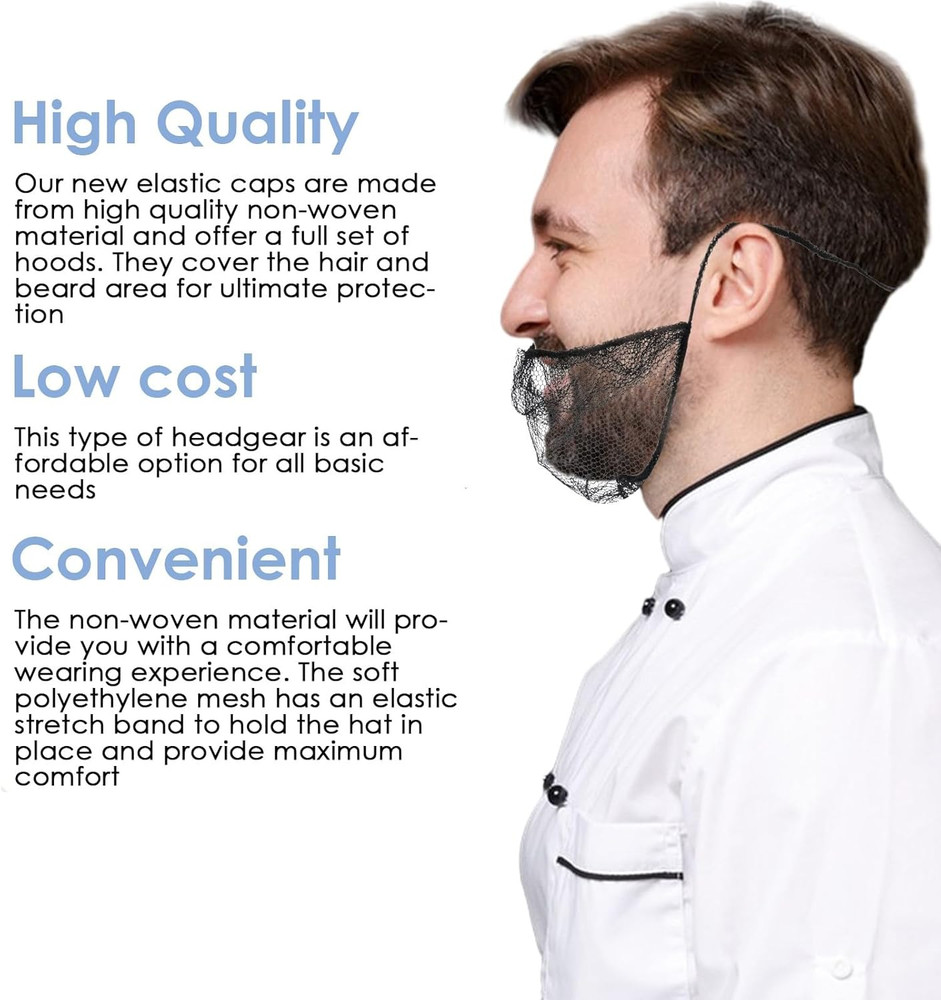 100 Pcs Beard Nets Food Service Beard Covers Beard Guards Black Comfortable Prot