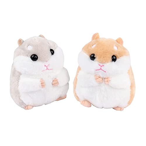 2 Pack Plush Hamster Keychain Backpack Charms Stuffed Animals Brown, Grey