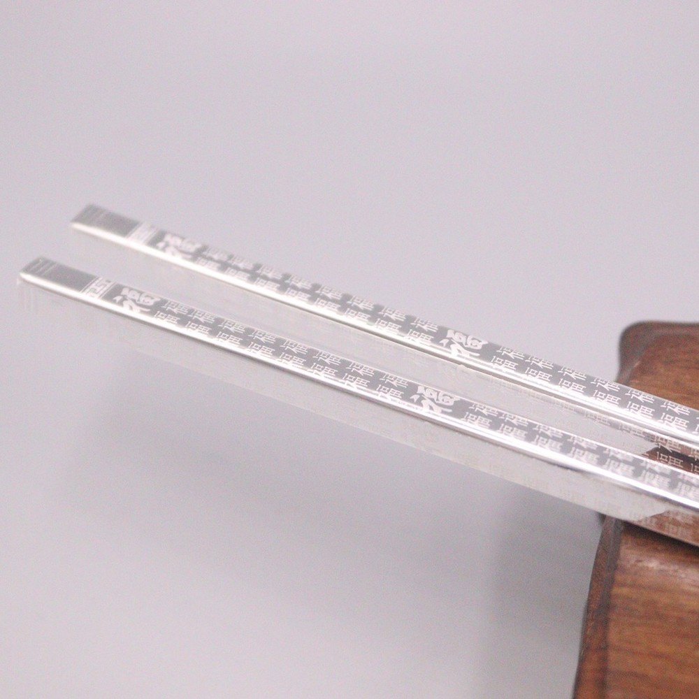 One Pair Solid 999 Pure Silver Chopsticks Household Many 福 Lucky Dinnerware