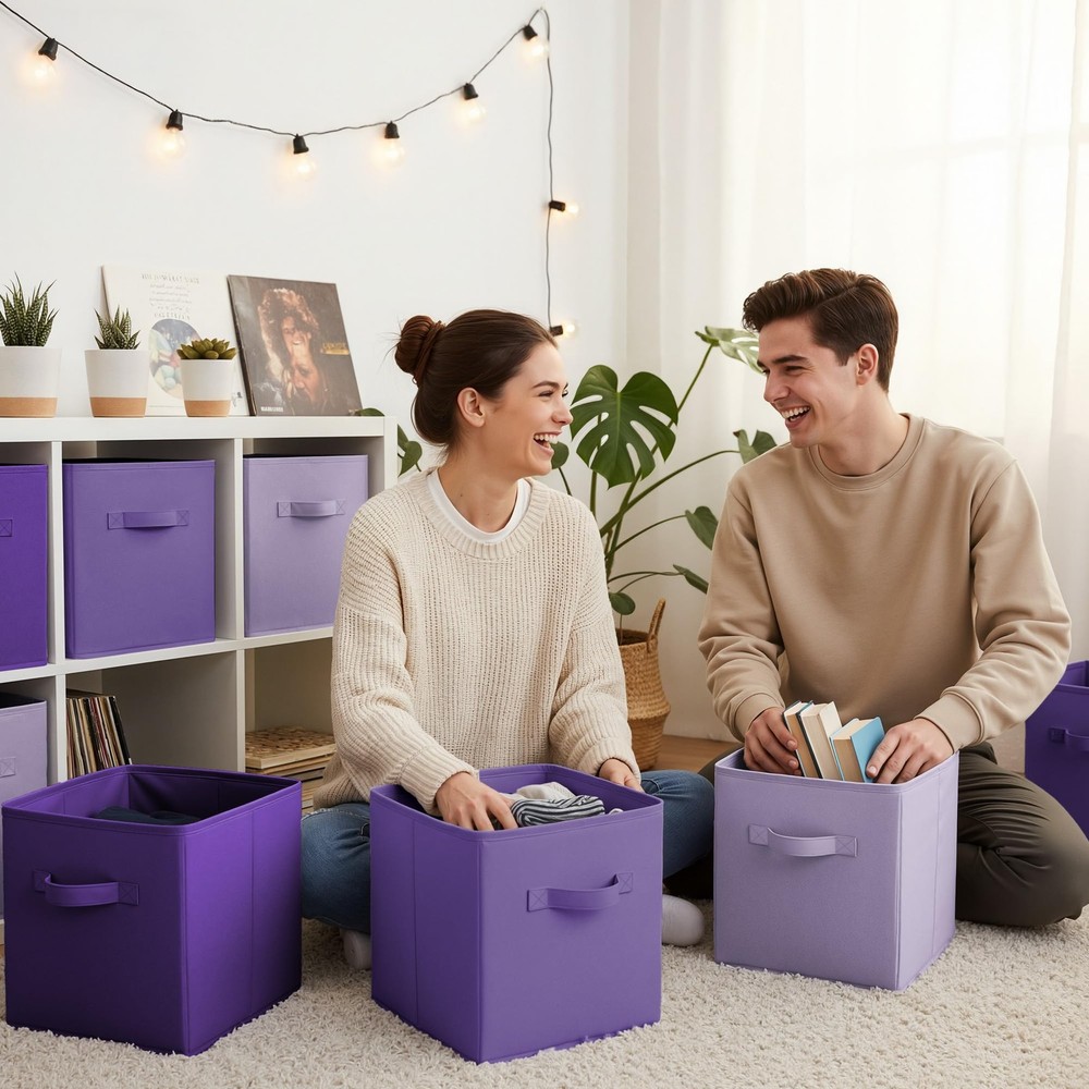 11 Inch Cube Storage Bins, 6 Pack Cube Storage Organizer with Handles, Storag...